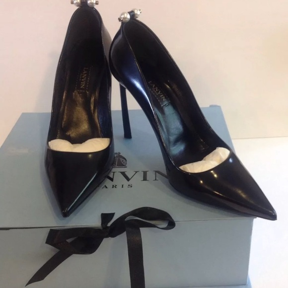 Lanvin Paris Black Pearl Heels Pumps RARE! Size 41 - Picture 3 of 8